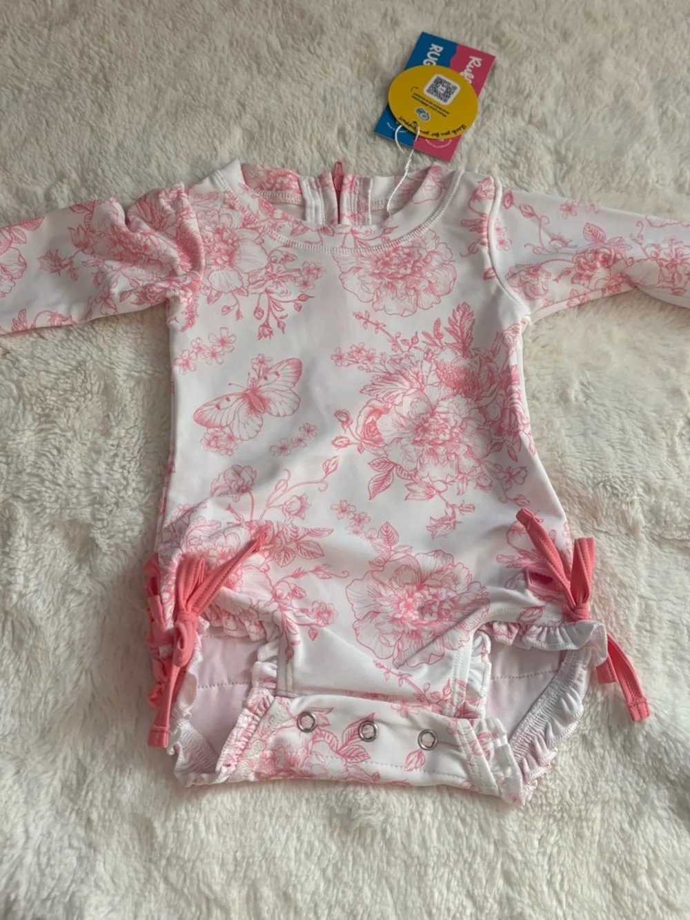 NWT - Rufflebutts Baby Girl long-sleeve rash guard bathing suit - Picture 5 of 7